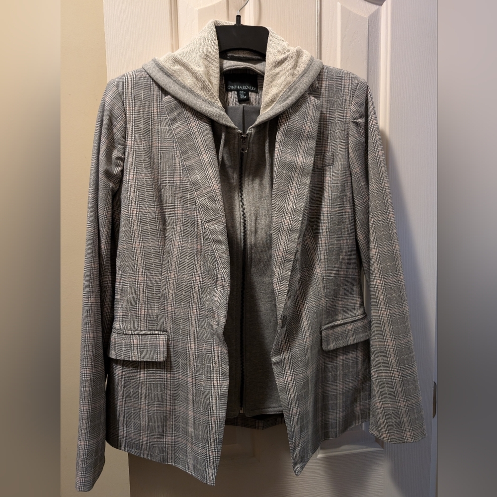 Cynthia Rowley Plaid Blazer Suit Jacket with Hoodie